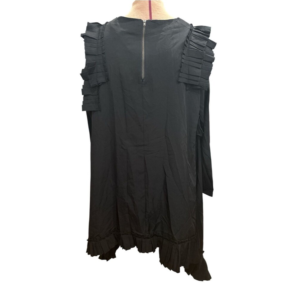Madonna & Co Black Pleated-Trim Long Sleeve Women's Dress Sz L - Picture 2 of 8
